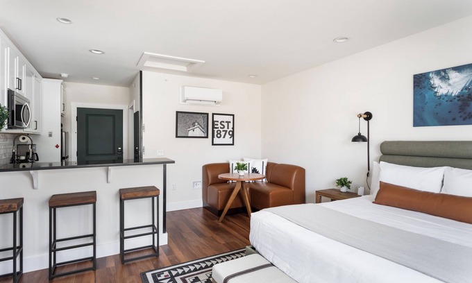 Bellaire Apartment | Pet-Friendly Studio in New Boutique Resort w/Hot Tubs, Sauna, Fire Pit, & More!