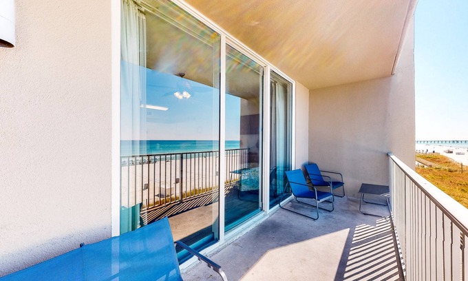 Panama City Beach Condo | Picture-perfect Gulf front condo with gym, pools, hot tub & sauna