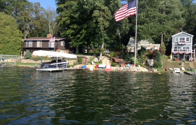 Plainwell Cottage | Pine Lake cottage, 2 decks, beautiful view, 70 ft beach, All-Sports, Sleeps 8