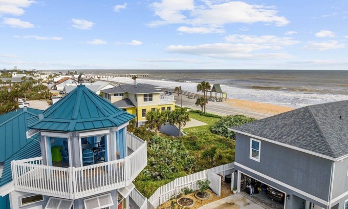 Flagler Beach House | Pool, hot tub, wraparound balcony & cupola views, across from beach!