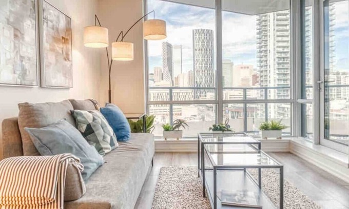 Bridgeland Condo | Postcard Views w/Chic Decor, Office, Parking