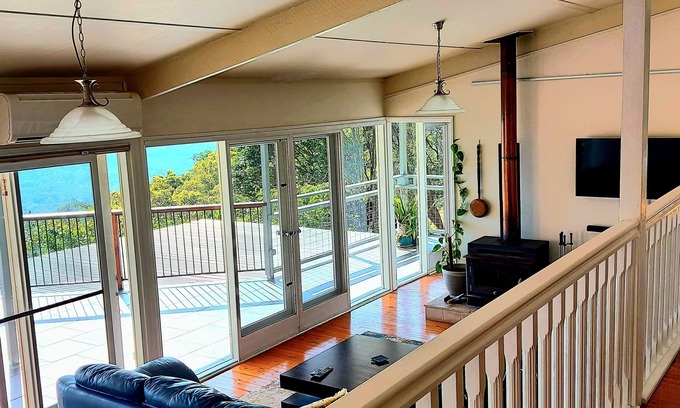 Hunchy Cottage | Potters Place Montville with Hinterland Views, Deck, Fireplace