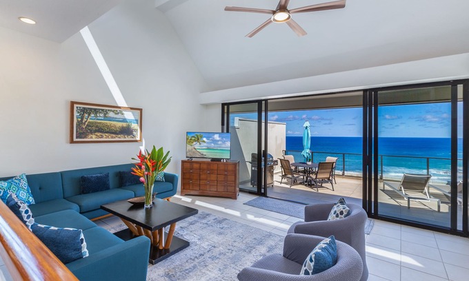 Princeville Condo | Premier Air Conditioned Puu Poa Penthouse Magnificent Ocean View Condo!