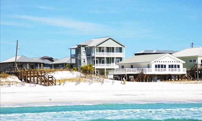 Miramar Beach House | Private beach, heated pool, game room, tiki bar, parking for up to 18 vehicles!