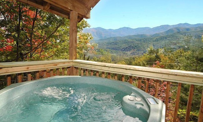 Gatlinburg - Pigeon Forge Cabin | Private Gatlinburg Honeymoon Cabin With Great Views Hot Tub Jacuzzi pool Table Fireplace Kitchen