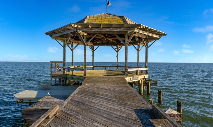 Dameron House | Private Pier, Pond, Fire Pit & Al Fresco Dining Area | Waterfront | Bay House