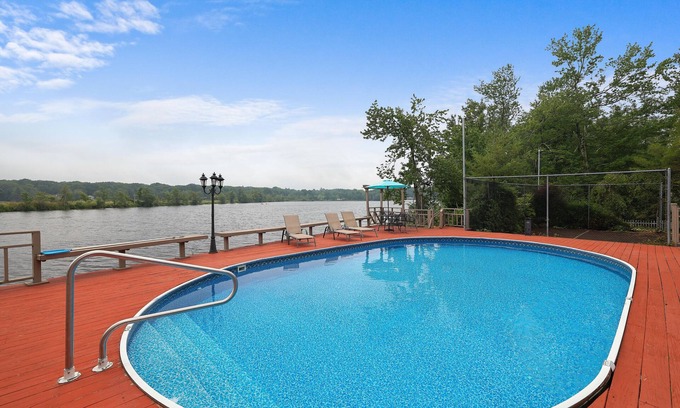 Pocono Summit House | PRIVATE POOL! Pocono Lakefront with dock, hot tub, private tennis court