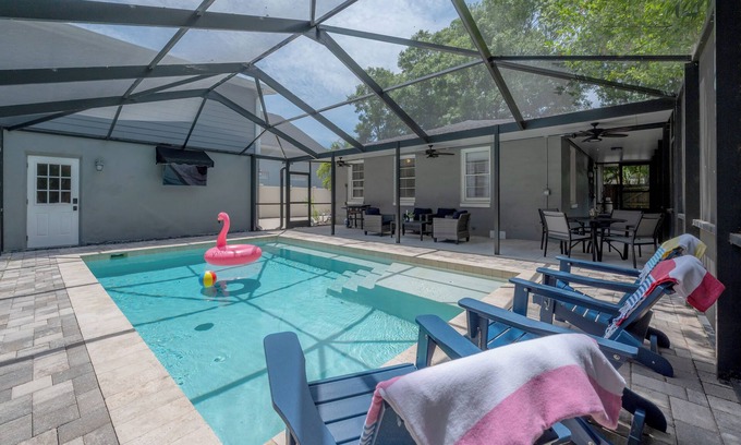 Virginia Park House | Private Screened in Pool with Main and Guest House