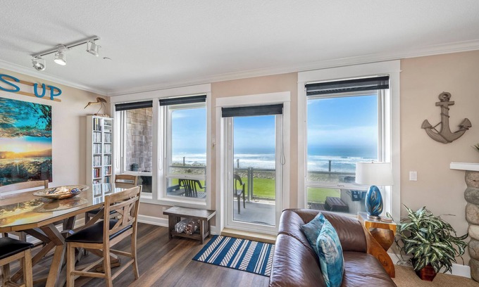 Lincoln City Condo | Promo! Beautiful Oceanfront Condo with Private Hot Tub, Pool, Wifi and More!