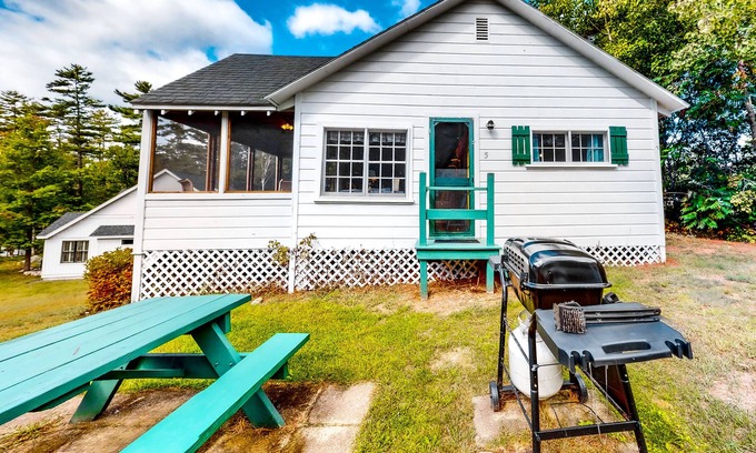 Moultonborough Cottage | Quaint cottage with lake views, firepit, swim raft, community beach & dock