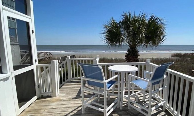 Folly Beach House | Quaint Oceanfront Pet Friendly House with Screen Porch, Deck & Direct Beach Access