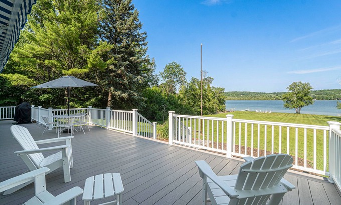 Lake Leelanau House | Quaint waterfront home with beach, dock, sweeping views, fast WiFi & W/D
