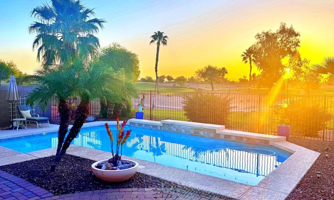 Chandler House | Refreshing Pool, backyard oasis, golf course views, fire pit, master suite