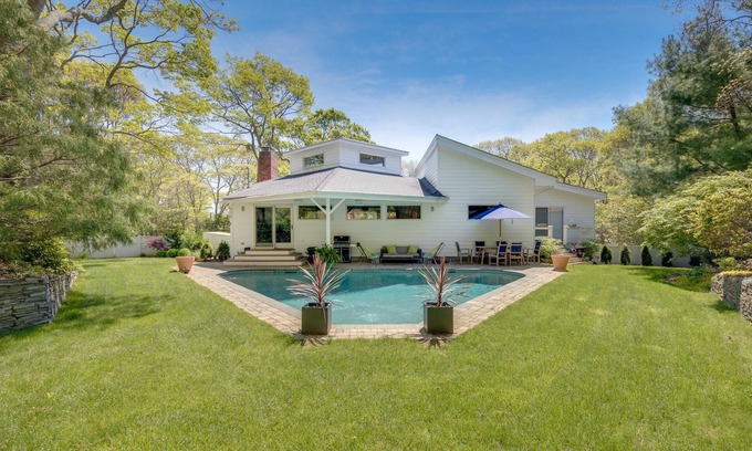 East Hampton House | Relaxing East Hampton Home with Heated Pool + Harbor Access + Chef's Kitchen
