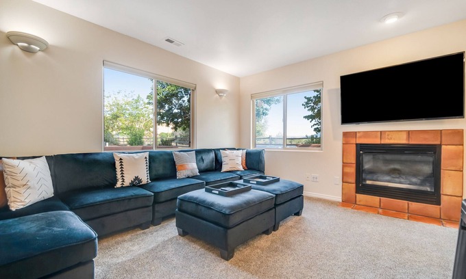 Moab South Valley House | Remodeled townhouse with pool, private hot tub & fireplaces - near National Park