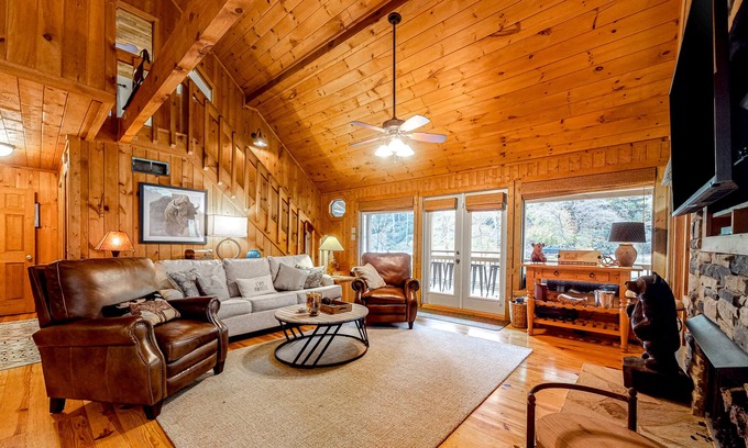 Ellijay House | Riverfront home with amazing view, deck, firepit, & fireplace