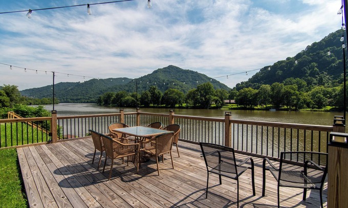 Mount Carbon House | Riverfront house, Deck over river, Dock, Bar, gazebo, scenic view, pets welcome.