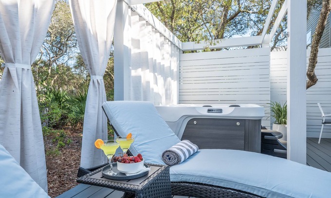 Seagrove Beach House | Romantic New Home for 2-Private Hot Tub/Secluded Patio-260 Steps to Beach-Bikes