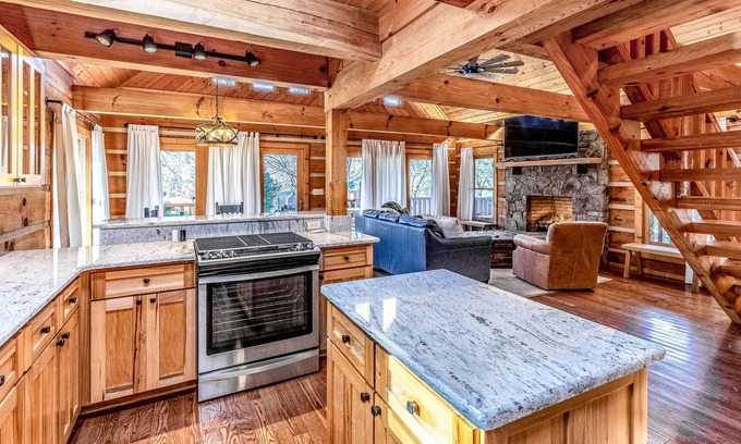 Cherokee Cabin | Rustic & Private Log Cabin w/ High-Speed WiFi, Wraparound Porch & Fireplace