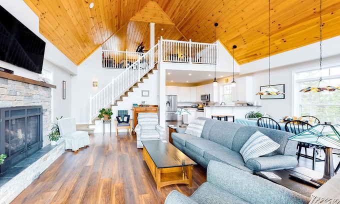 Stone Haven House | Secluded hilltop home with beautiful Cadillac Mountain view and multiple decks