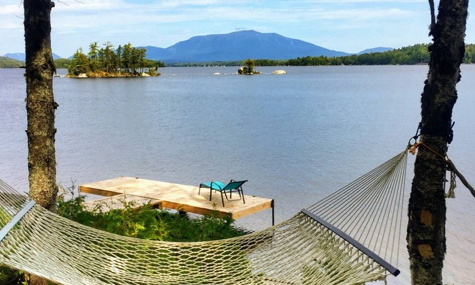 Millinocket Cabin | Secluded Katahdin View, Lakefront Bliss & Beach Cove Retreat