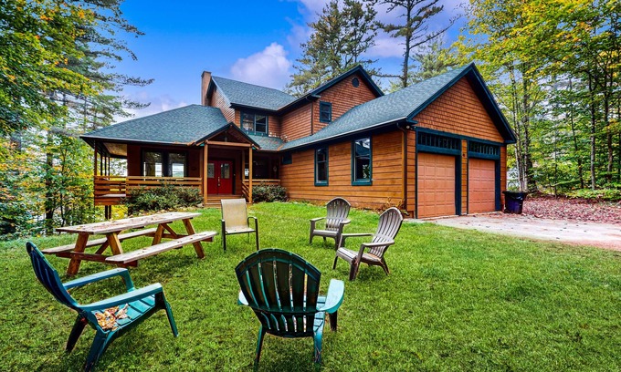 Chocorua Ski and Beach House | Sensational lakefront retreat with private beach, firepit, wood fireplace, & W/D