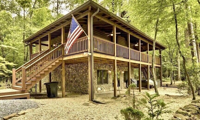 Ellijay Cabin | Serene Riverfront & Creekfront Mountain Cabin on 1.5 Acres with Deer All Around