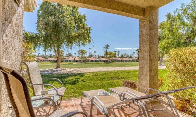 Palm Desert Condo | Single-level Palm Desert Resort gem, with BBQ, access to pool, spa, golf, tennis