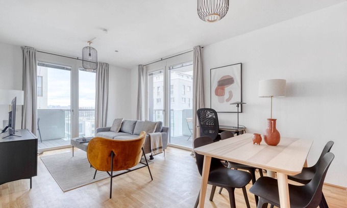Vienna Apartment | Sleek Marinatower 2BR w/Gym & Elevator, nr metro U2, by Blueground