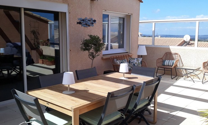 Fitou Apartment | Spacious 2 bed Appartment full air con, Sun terrace,stunning views, Pools