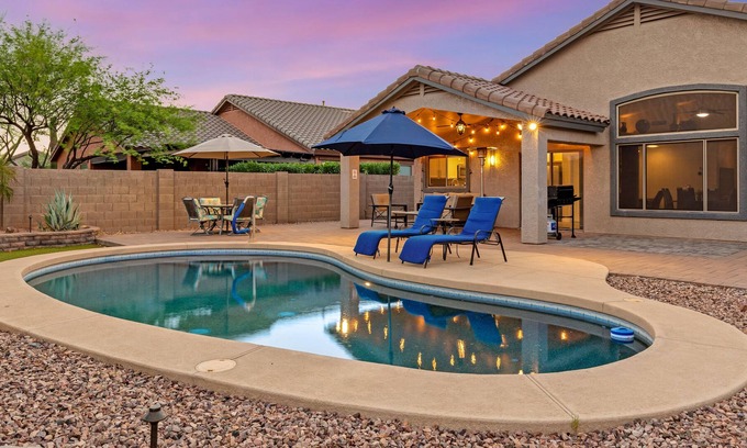 Gold Canyon House | Spacious home with private pool, enclosed yard, patio, firepit, & washer/dryer