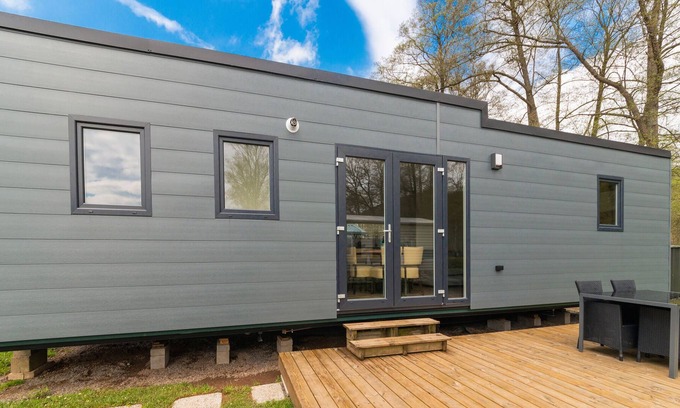 Erezee House | Spacious mobile home with terrace, near a brook