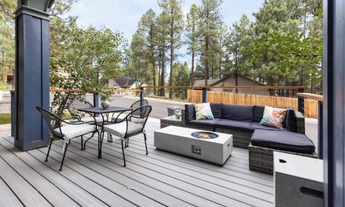 Ponderosa Trails Apartment | Spacious Studio, Large Deck w/Firepit, couch and seating; Huge shower