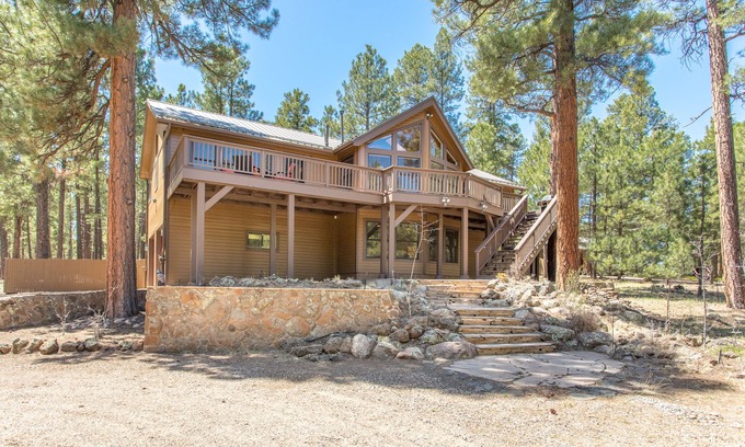 Flagstaff Cabin | Spirit Hollow Retreat on 2.5acres . Fire pit, pool table, large deck