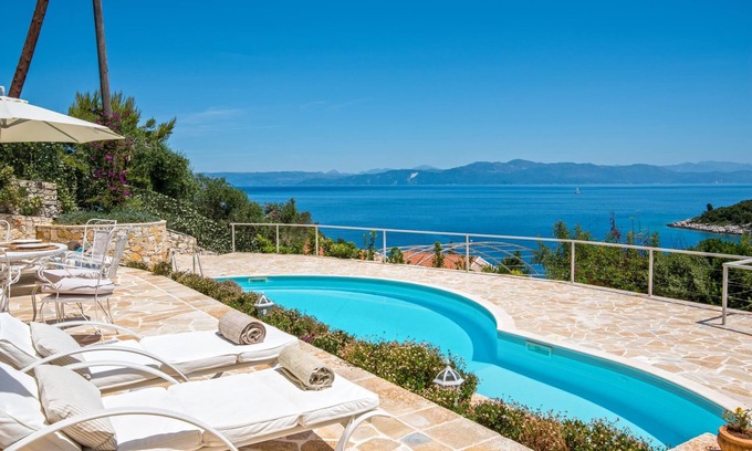 Katsimatika Villa | Splendid stone villa hovering above bay and sea views,with private pool