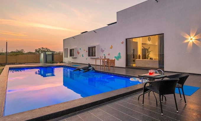 Nashik Villa | StayVista's Le Bon Horizon - Hillside Elegance with Chic Interiors, Poolside Serenity & Picturesque Gazebo - Proximity to Sula