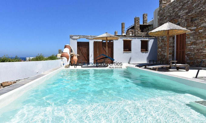 Kea House | Stone villa with a sea water swimming pool and a sea view, close to the sea