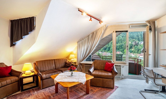 Bad Liebenzell Apartment | Studio Apartment 'Ferienwohnung Weitblick' with Mountain View and Balcony