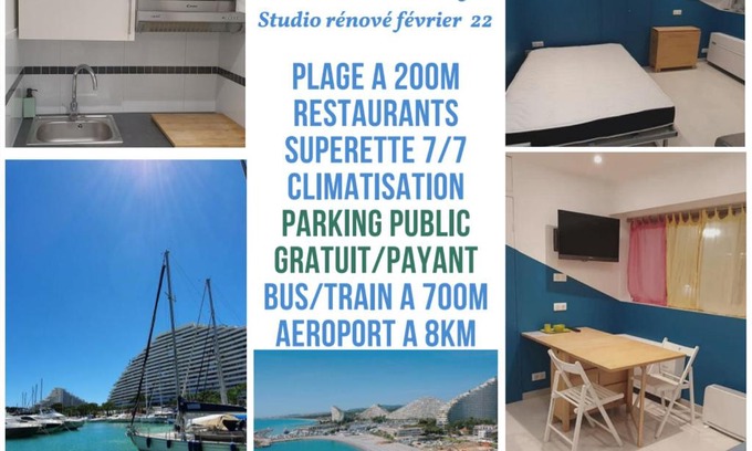Villeneuve Loubet Beach Apartment | Studio Apartment between Nice and Cannes - Marina baie des Anges - Beach, restaurants, shops - tea/coffee/sugar/bed linen and towels