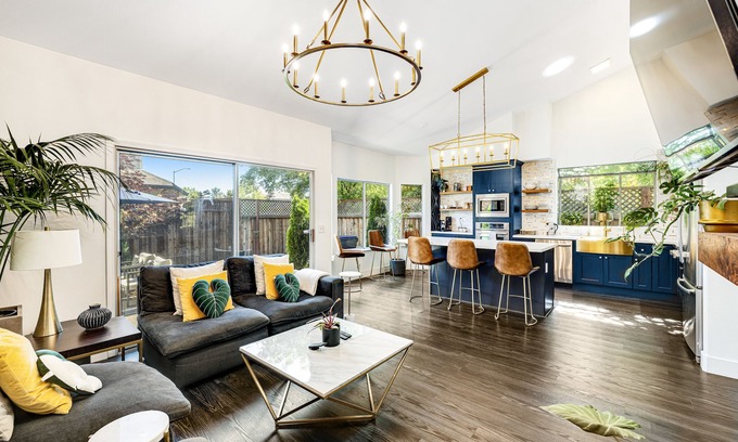 Santa Rosa House | Stunning, dog-friendly home with hot tub, fireplace, yard, & botanical decor