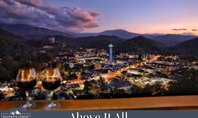 Gatlinburg Cabin | STUNNING Luxury Downtown City VIEW Cabin! 4 Masters! Game Room! 3 Decks! Hot Tub