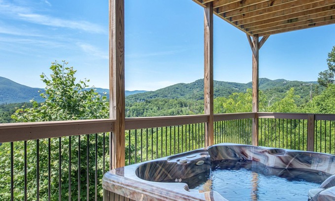 Chalet Village North Cabin | Stunning Mountainside Cabin with Panoramic Views, Hot Tub, Game Room + Pool Acce