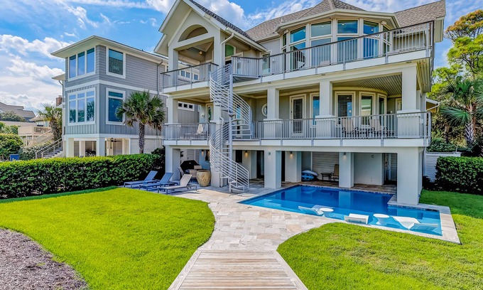 North Forest Beach House | Stunning oceanfront home with pool, private boardwalk, decks, & elevator