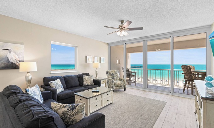 Navarre Beach Condo | Stunning Regency end unit with beach service!