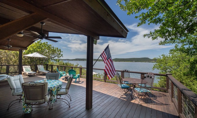 Graford Cabin | Stunning Views! Enchanting Peninsula Lake Front Home with Dock, Kayaks, Hiking