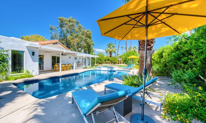 Palm Springs House | Stylish desert retreat with enclosed yard, pool & spa, firepit, grill & lanai