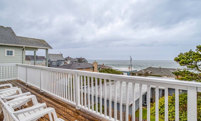 Logsden House | Stylish Home Near Beach has Ocean View Fireplace Suites, Fenced Yard, Fire Pit!