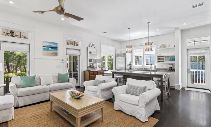 Watercolor House | Summer Dates Available! Double Swing Beds on Porch- Large Outdoor Dining Space-Camp District