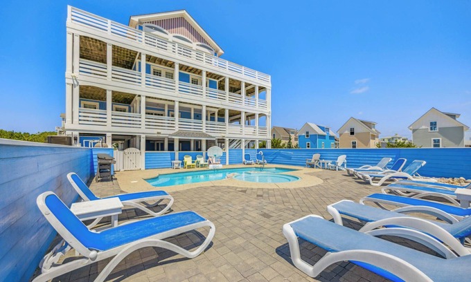 Salvo House | SUMMER SAVINGS- Oceanfront Dog Friendly w/Pool, Elevator, Hot Tub, & Much More