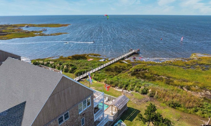 Wind Over Waves House | SUMMER SAVINGS- Premier Soundfront Dog Friendly w/Pool, Hot Tub, Elevator, More